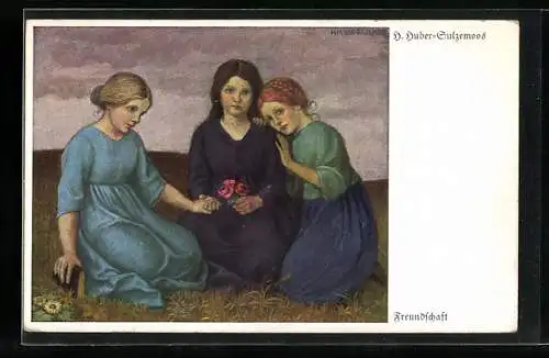 Künstler-AK Hans Huber-Sulzemoos: Freundschaft, Mädchen in blau