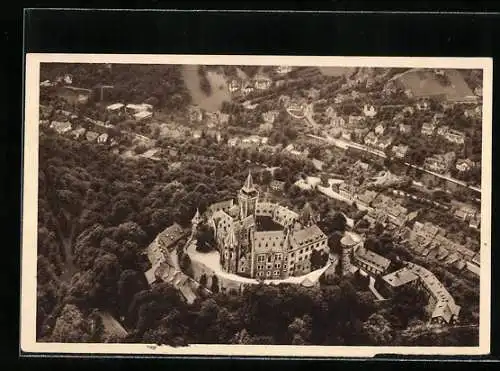 AK Wernigerode /Harz, Ortsansicht mit dem Schloss, Fliegeraufnahme, Ganzsache WHW Winterhilfswerk 1934/35