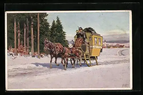 Künstler-AK P. Hey: Post-Pferdeschlitten
