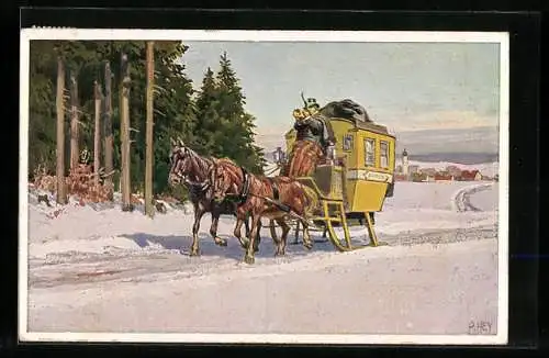 Künstler-AK P. Hey: Post-Pferdeschlitten