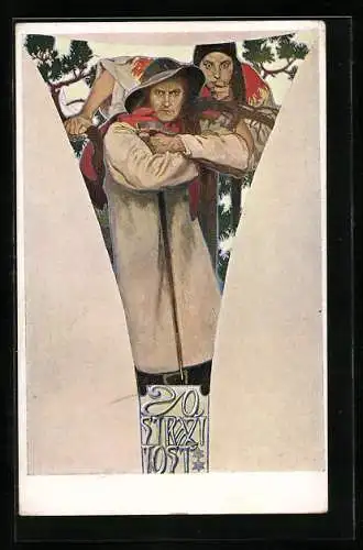 Künstler-AK Alphonse Mucha: La Vigilence, Ostrazitost, wachsame Männer