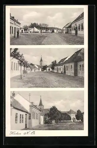AK Hadres /N.-Oe., Strassenpartien mit Kirche