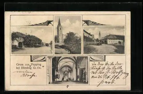 AK Pupping /O. Oe., Kirche, Inneres der Kirche, Strassenpartien