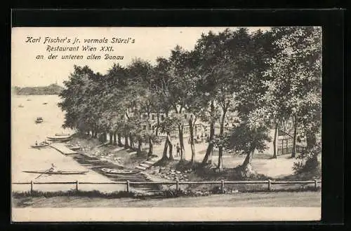 Künstler-AK Wien, Karl Fischers jr. Restaurant an der unteren alten Donau
