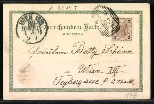 Winter-Lithographie Innsbruck, Schloss Ambras gegen Osten, Triumphpforte, Andreas Hofer-Denkmal a. Berg Isel