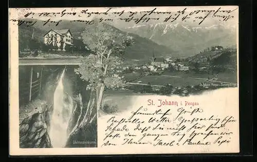AK St. Johann i. Pongau, Hotel Pongauer Hof, Liechtensteinklamm, Ortsansicht