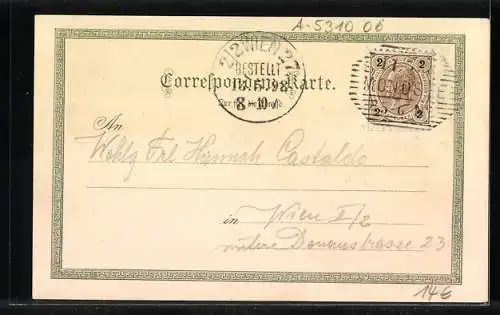 Lithographie Mondsee, Landungsplatz und Bahnhof, Gasthof zur Post