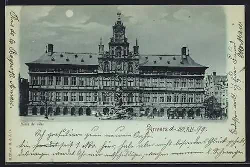 Mondschein-AK Anvers, Hotel de ville