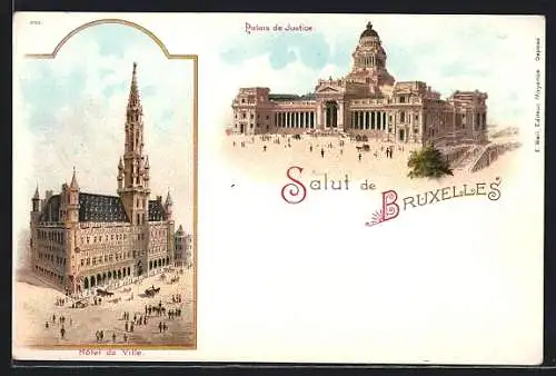 Künstler-AK Brüssel / Bruxelles, Palais de Justice, Hôtel de Ville