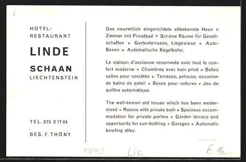 AK Schaan, Das Hotel-Restaurant Linde