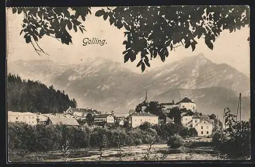 AK Golling /Salzach, Ortspartie mit Schloss