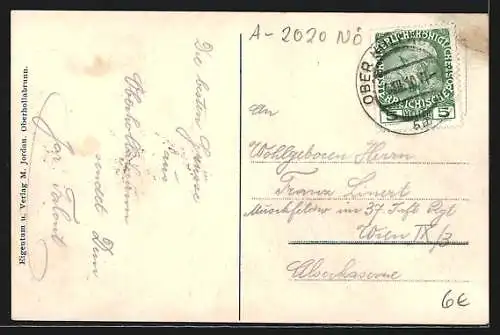 AK Oberhollabrunn, Ortspartie mit Kirche