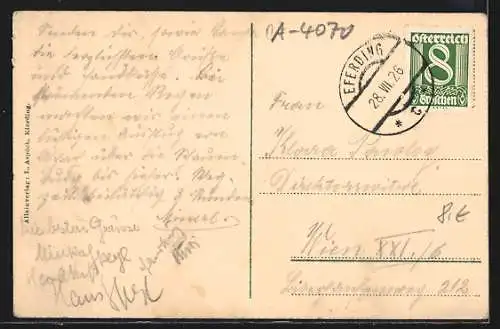 AK Eferding, Hauptplatz mit Geschäften und Denkmal