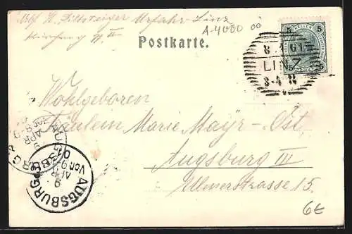 AK Urfahr a. D., Uferpartie mit Kirche, Ortspartie