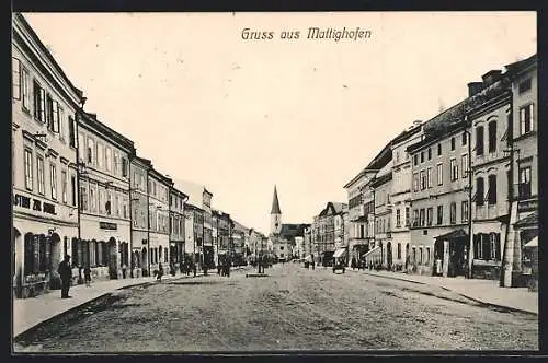 AK Mattighofen, Strassenpartie mit Geschäften