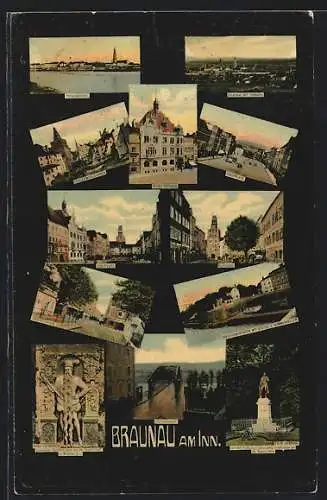 AK Braunau a. Inn, Schleifmühlgraben, Totalansicht, Neues Rathaus, Stadtplatz