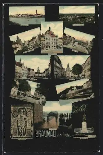 AK Braunau a. Inn, Schleifmühlgraben, Totalansicht, Neues Rathaus, Stadtplatz