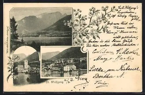 AK St. Wolfgang /Salzkammergut, Ortspartien am Seeufer und Bergpanorama