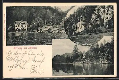AK St. Gilgen, Gasthof Fürberg am Arbersee, Partie am See, St. Wolfgang-Kapelle