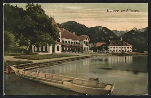 AK Burgau am Attersee, Hotel am Anleger vor dem Hotel