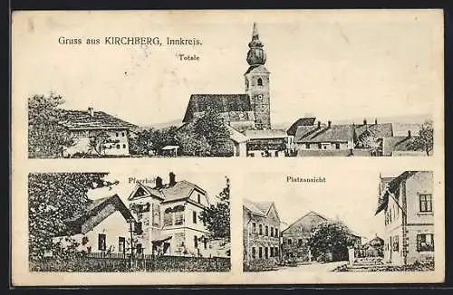 AK Kirchberg bei Mattighofen, Pfarrhof, Kirche und Strassenpartie