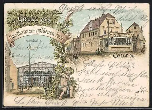 Lithographie Cölln a. E., Gasthaus zum goldenen Fass, Turnhalle