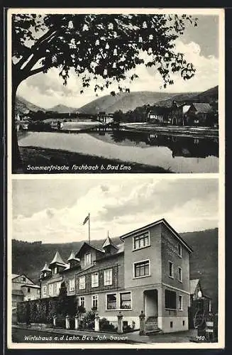AK Fachbach b. Bad Ems, Gasthof und Pension a. d. Lahn von Joh. Sauer