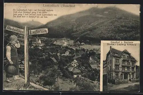 AK Lautenbach i. Renchtal, Gasthof z. Sternen von Ludwig Krimmig, Wegweiser zum Ort