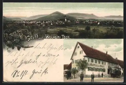 AK Weilheim-Teck, Gasthof zur Post, Ortsansicht mit Kirche