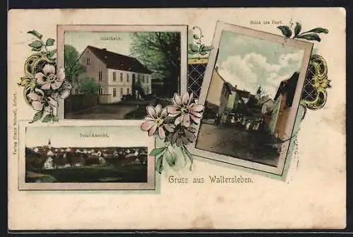 AK Waltersleben, Gasthaus, Strassenpartie im Dorf, Ortsansicht