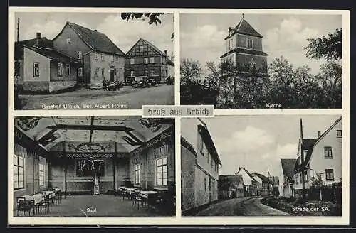 AK Urbich über Erfurt, Gasthof Urbich A. Höhne mit Saal, Strasse der SA