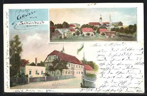 AK Schönbach / O.-L., Restaurant J. A. Krönert, Teilansicht