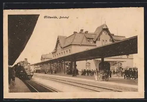 AK Mittweida, Bahnhof mit Dampflokomotive
