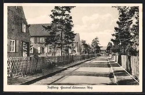 AK Fassberg, Strasse General-Litzmann-Weg mit Bäumen