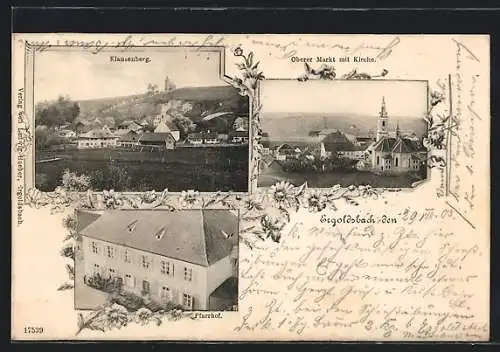 AK Ergoldsbach, Oberer Markt mit Kirche, Pfarrhof, Klausenberg