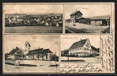 AK Aepfingen, Gasthaus zum Adler, Bahnhof, Kirche