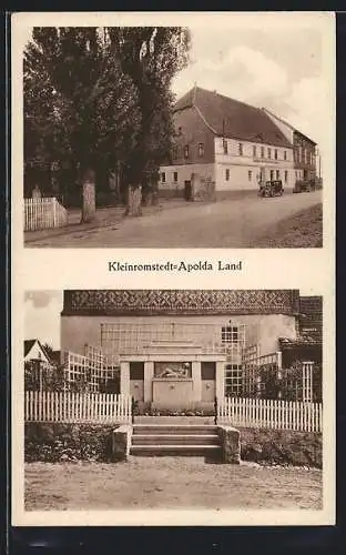 AK Kleinromstedt /Apolda Land, Gasthof Deutscher Kaiser, Inh. Otto Fischer, Kriegerdenkmal