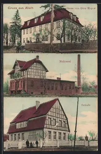 AK Alach, Das Gasthaus von Otto Hoyer, Molkerei, Schule