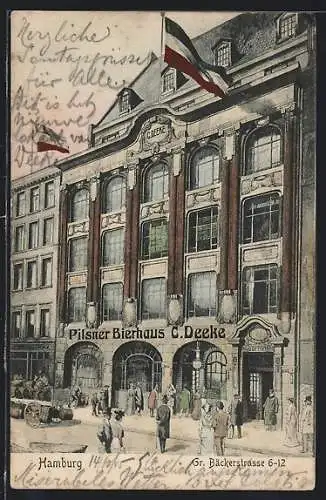 AK Hamburg-St.Georg, Gasthaus Pilsner Bierhaus v. C. Deeke, Gr. Bäckerstr. 6-12