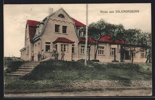 AK Salomonsborn, Gasthaus zur Hohen Pforte R. Kolbe, Gartenansicht mit Treppe