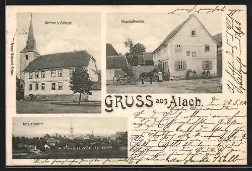 AK Alach, Posthülfstelle, Kirche und Schule, Totalansicht