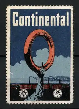 Reklamemarke Continental, Fabrikgelände, Arbeiterhand hält einen Reifen