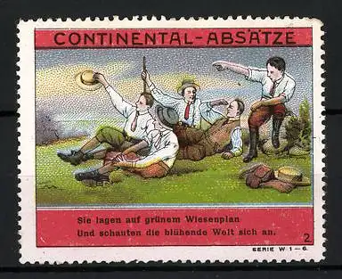 Reklamemarke Continental-Absätze, Pfadfinder machen Rast auf der Wiese