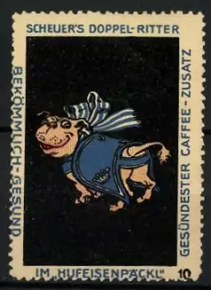 Reklamemarke Scheuer's Doppel-Ritter, im Hufeisenpäckl, Hund in Uniform, Bild 10