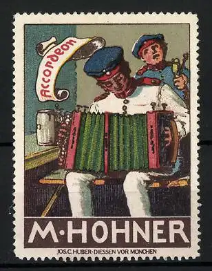 Reklamemarke M. Hohner Accordeon, Matrose spielt auf einem Akkordeon