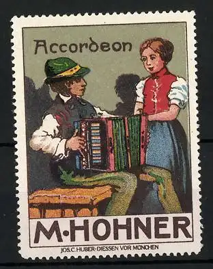 Reklamemarke M. Hohner Accordeon, Paar beim Musizieren mit einem Akkordeon