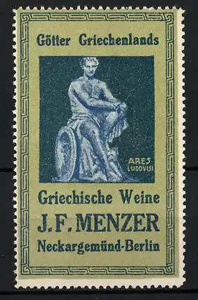 Reklamemarke Griechische Weine von J. F. Menzer, Neckargemünd-Berlin, Serie: Götter Griechenlands, Ares
