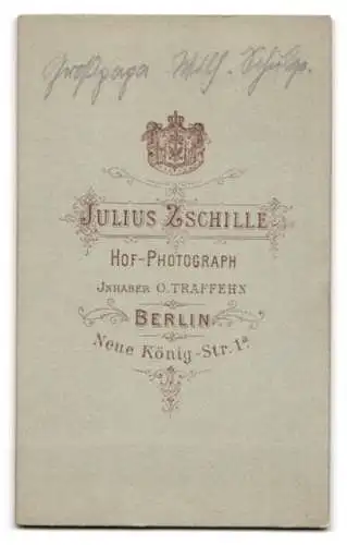 Fotografie Julius Zschille, Berlin, Neue König-Str. 1a, Grosspapa Wilhelm Schulze mit grauem Vollbart im Sakko