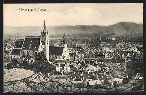 AK Krems a. d. Donau, Ortsansicht mit Kirche aus der Vogelschau