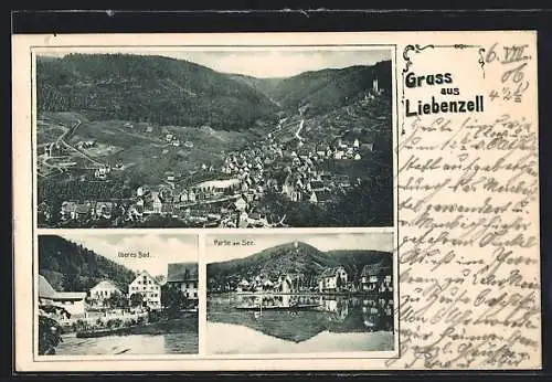 AK Bad Liebenzell, Ortspanorama, Oberes Bad, Partie am See
